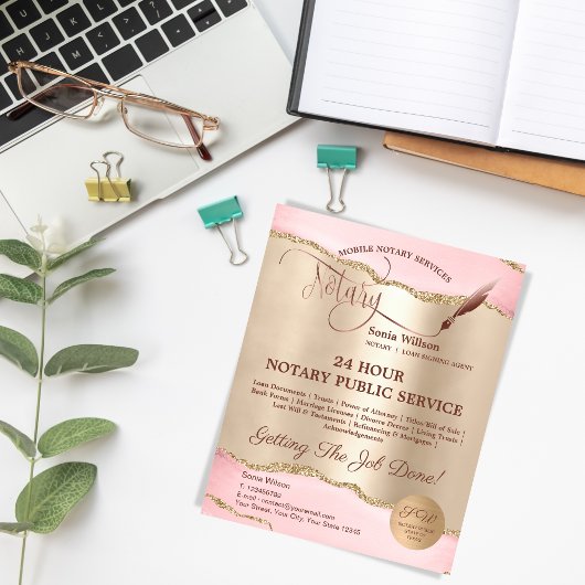 モバイル公証人およびローンの署名エージェントのピンクアゲートフライ チラシ