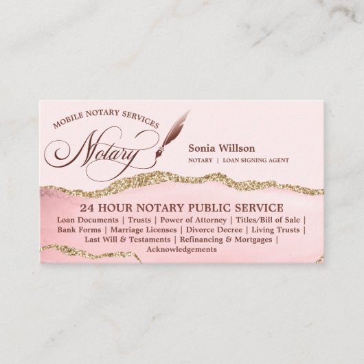 モバイル公証人およびローンの署名エージェントのピンクアゲートフライ 名刺 (正面)
