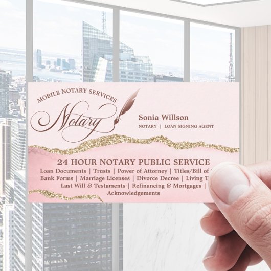 モバイル公証人およびローンの署名エージェントのピンクアゲートフライ 名刺