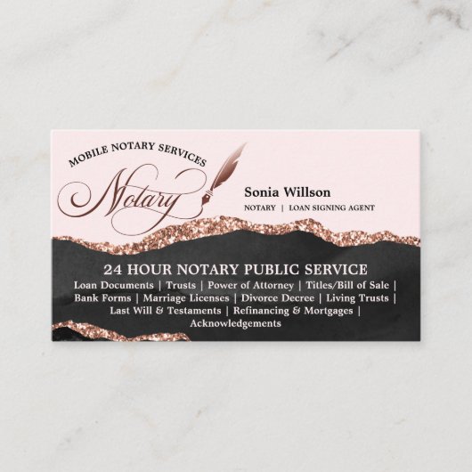 モバイル公証人およびローンの署名エージェントのブラックアゲート 名刺 (正面)