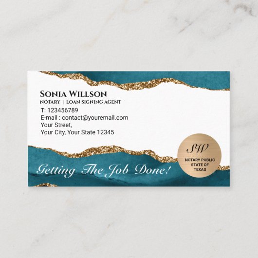 モバイル公証人およびローンの署名エージェントティール（緑がかった色） 名刺 (裏面)