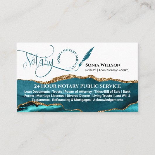 モバイル公証人およびローンの署名エージェントティール（緑がかった色） 名刺 (正面)