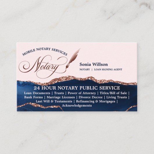モバイル公証人およびローンの署名エージェントNavy Flyer 名刺 (正面)