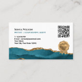 モバイル公証人およびローン署名エージェントティール(緑がかった色)QRコード 名刺 (裏面)