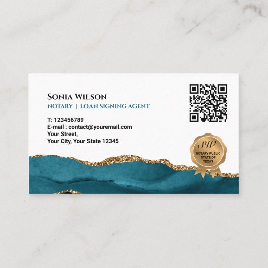 モバイル公証人およびローン署名エージェントティール（緑がかった色）QRコード 名刺 (裏面)