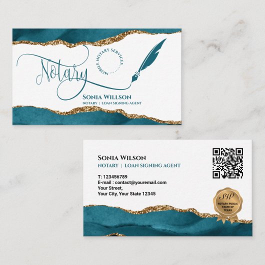モバイル公証人およびローン署名エージェントティール（緑がかった色）QRコード 名刺 (正面/裏面)