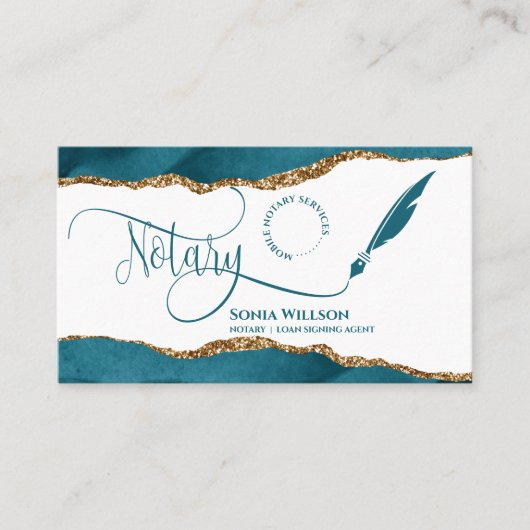 モバイル公証人およびローン署名エージェントティール(緑がかった色)QRコード 名刺 (正面)