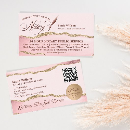 モバイル公証人およびローン署名エージェントピンクQRコード 名刺