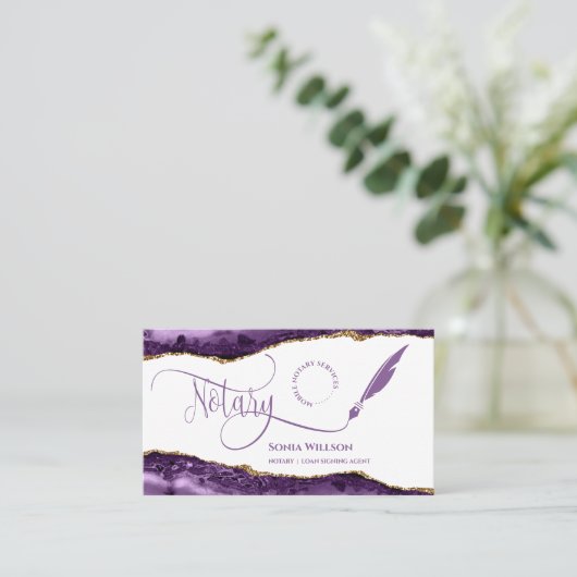 モバイル公証人およびローン署名エージェント紫QRコード 名刺 (スタンド正面)