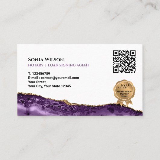 モバイル公証人およびローン署名エージェント紫QRコード 名刺 (裏面)