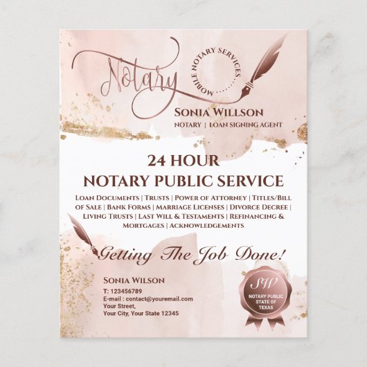 モバイル公証人およびローン署名エージェント赤面ピンク チラシ (正面)