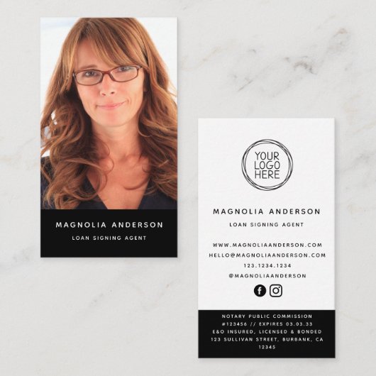 モバイル公証人の写真ロゴをソーシャルメディアに追加 名刺 (正面/裏面)