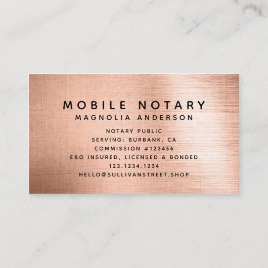 モバイル公証人クイルバラ金ゴールドブラシ付きメタル 名刺 (裏面)