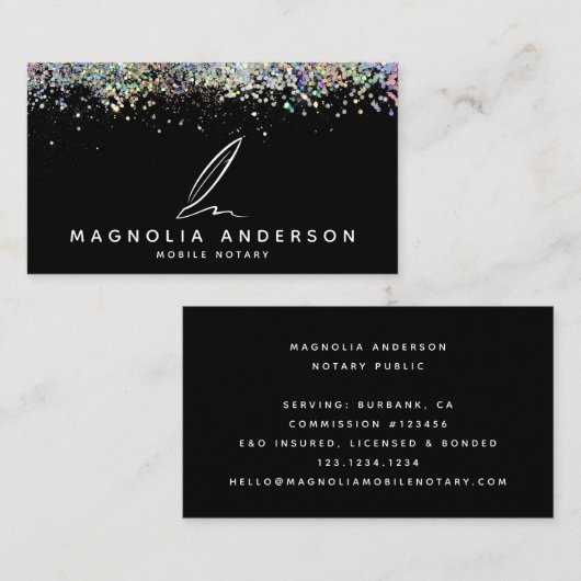 モバイル公証人クイルブラックグリッター 名刺 (正面/裏面)