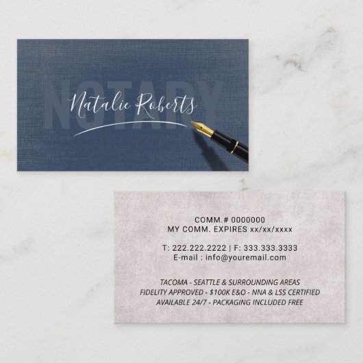 モバイル公証人サービスのシグネチャーエレガントネイビーブルー 名刺 (正面/裏面)