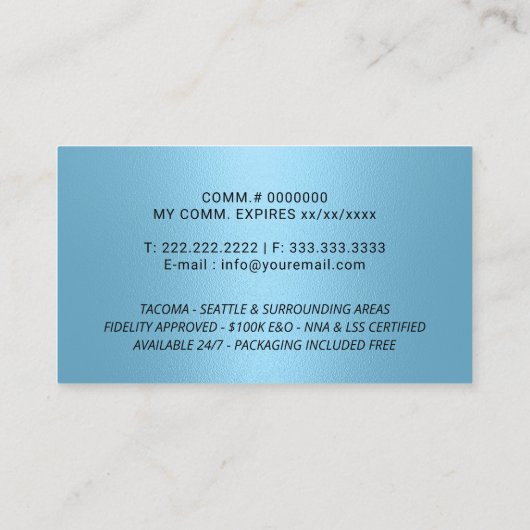 モバイル公証人サービスのシグネチャーモダンライトブルー 名刺 (裏面)