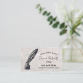 モバイル公証人サービスヴィンテージ羽毛ペン 名刺 (スタンド正面)