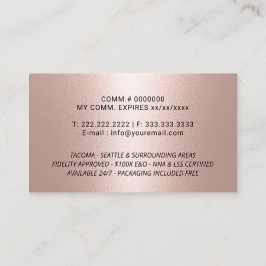 モバイル公証人サービス署名ネイビー&バラ金ゴールド 名刺 (裏面)