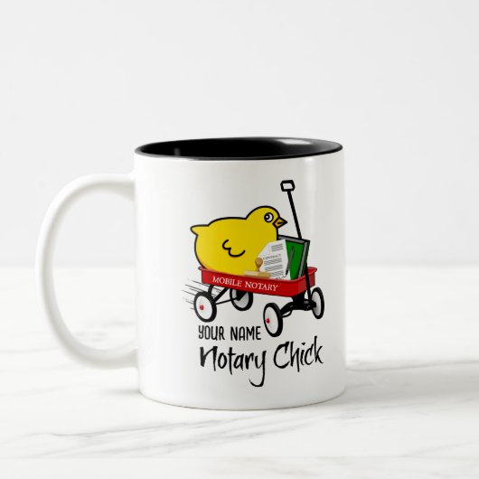 モバイル公証人シック赤ワゴンカスタマイズ名前 ツートーンマグカップ (左)