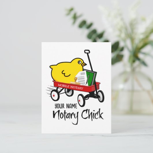 モバイル公証人シック赤ワゴンカスタマイズ名前 ポストカード (スタンド正面)