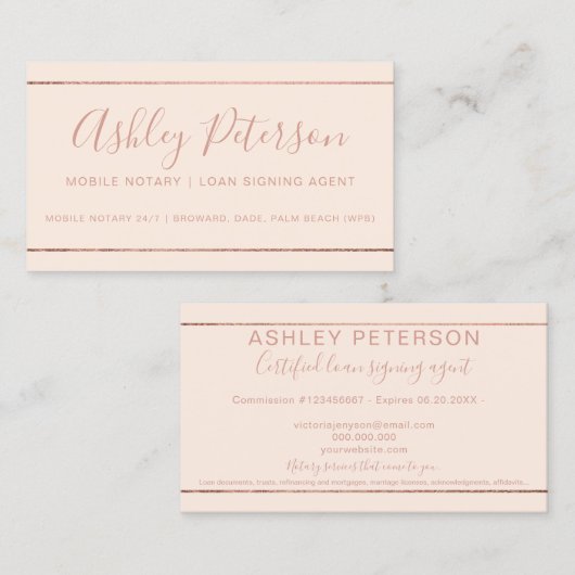 モバイル公証人タイポグラフィバラ金ゴールドストライプピンク 名刺 (正面/裏面)