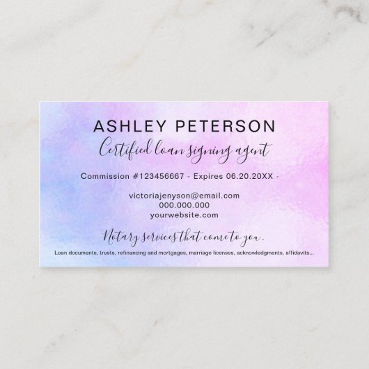 モバイル公証人パブリックスクリプトピンクパールホログラフィック 名刺 (裏面)