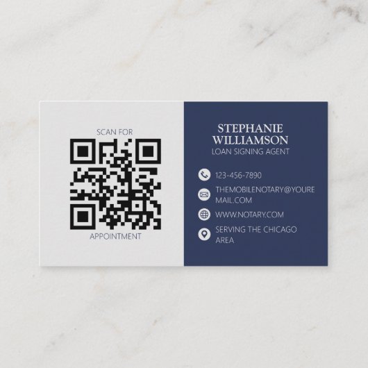 モバイル公証人モダンQRコード海軍フェザー 名刺 (裏面)