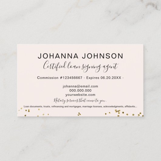 モバイル公証人ローンシック金ゴールドフォイルタイポグラフィ 名刺 (裏面)