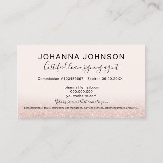 モバイル公証人ローンタイポグラフィバラ金ゴールドグリッター 名刺 (裏面)