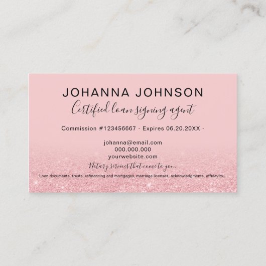 モバイル公証人ローンタイポグラフィピンクグリッター 名刺 (裏面)