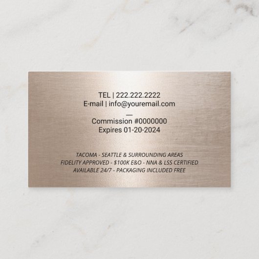 モバイル公証人ローン署名エージェントミニマルペン金ゴールド 名刺 (裏面)