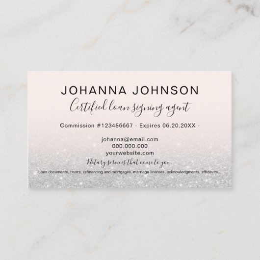 モバイル公証人ローン銀グリッタータイポグラフィ 名刺 (裏面)