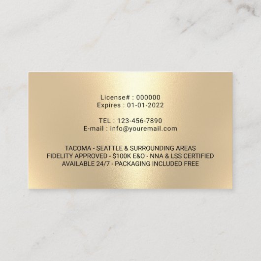 モバイル公証人署名エージェントブラック&金ゴールド写真 名刺 (裏面)