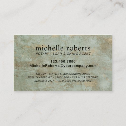 モバイル公証人署名エージェントヴィンテージ金ゴールド&ブロンズ 名刺 (裏面)