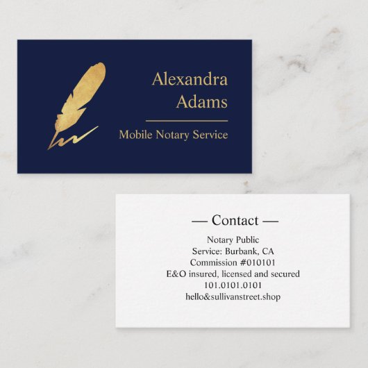 モバイル公証人金ゴールド羽毛ロゴインディゴ 名刺 (正面/裏面)