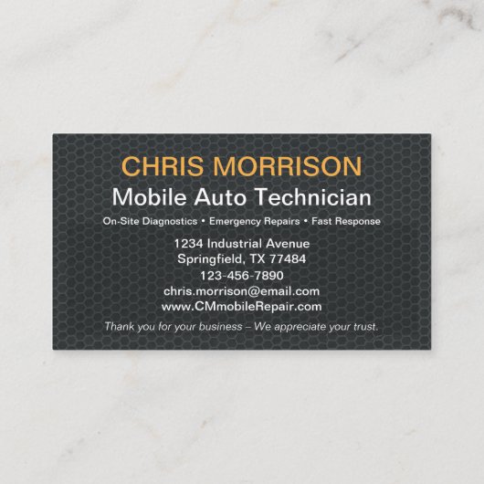 モバイル整備士自動車修理アポイントメントカード 名刺 (裏面)