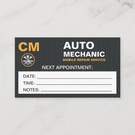 モバイル整備士自動車修理アポイントメントカード 名刺 (正面)