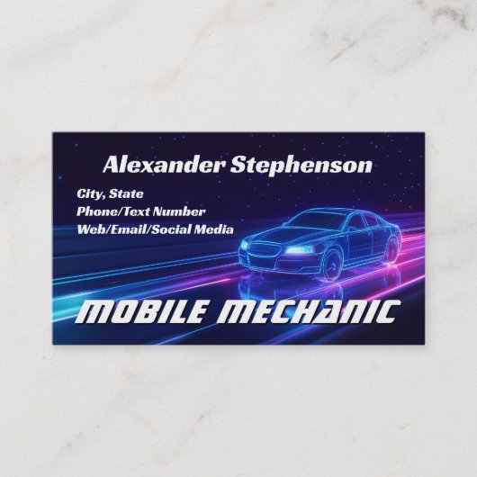 モバイル整備士車の自動車修理ショップパープルネオン 名刺 (正面)