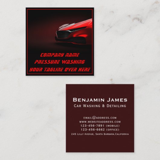 モバイル洗車詳細圧力洗浄ブラック スクエア名刺 (正面/裏面)