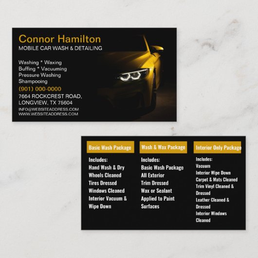 モバイル洗車詳細圧力洗浄 名刺 (正面/裏面)