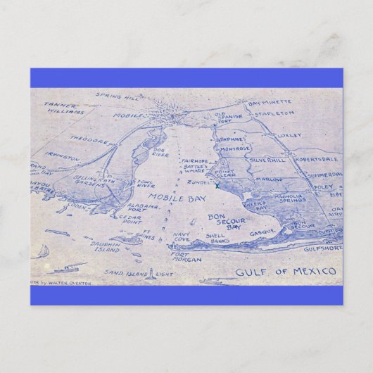 モバイル湾 ヴィンテージマップ ポストカード (正面)