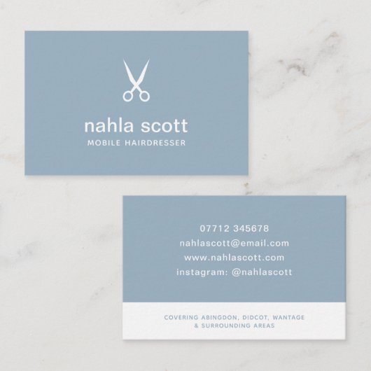 モバイル美容師ほこりっぽいブルーシザーズイギリス/ユーロ 名刺 (正面/裏面)