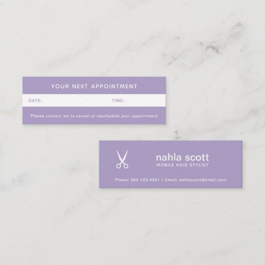モバイル美容師シザーズパープルアポイントメント スキニー名刺 (正面/裏面)