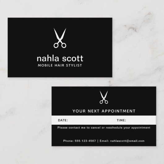 モバイル美容師モダンブラックシザーズ 予約カード (正面/裏面)