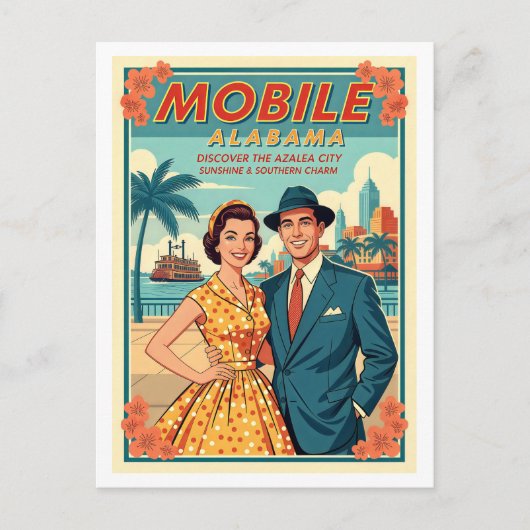 モバイル（Mobile）、アラバマ州の思い出 – レトロ1950年代 ポストカード (正面)