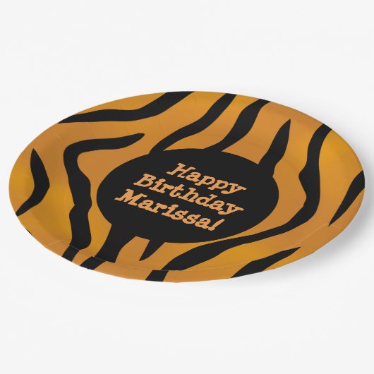 モパーソナライズされたノグラム野生物タイガーストライプ ペーパープレート (アングル)