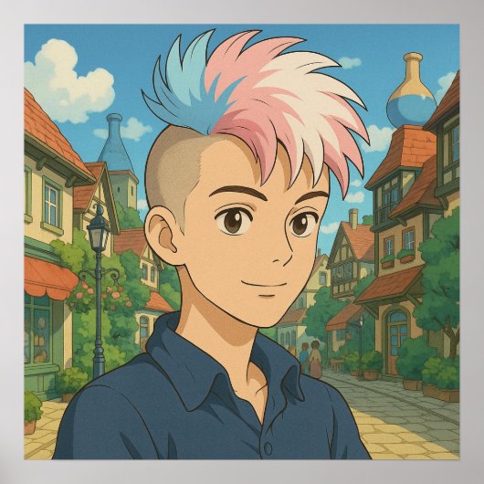 モヒカンのトランスジェンダー・アニメキャラ | LGBTQIA+ ポスター (正面)