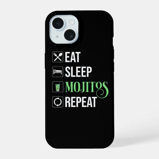 モヒートを飲んで寝て繰り返す iPhone 15ケース (裏面)