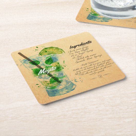 モヒートレシピ紙コースター スクエアペーパーコースター (アングル)