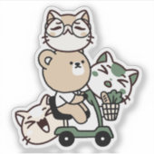 モビリティスクーターで買い物する独立したクマ シール (正面)